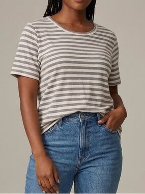 Ellen Tracy Striped Short-Sleeve Tee in Cream and brown